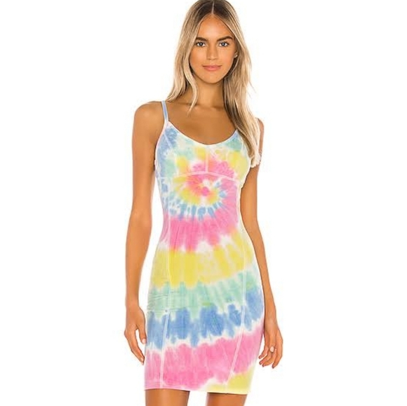 Chaser Dresses & Skirts - Chaser Quadrablend Seamed Double Scoop Bodycon Mini Dress, Size M, Color Tie Dye